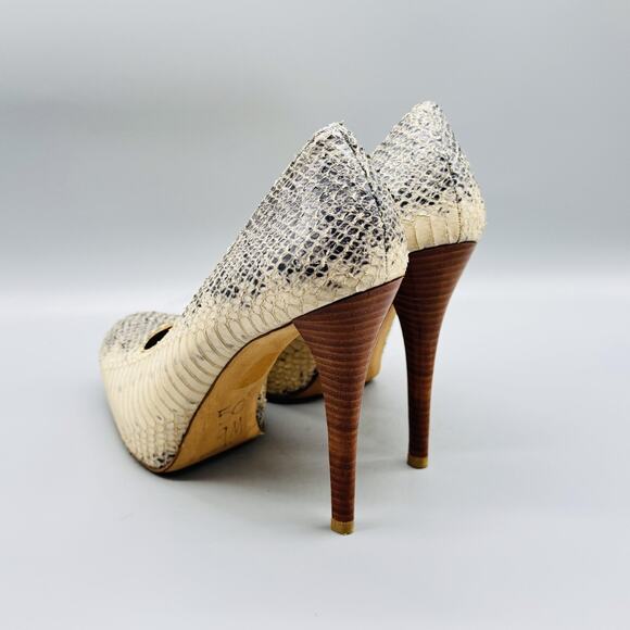 Stuart Weitzman Shoes Womens 6 Ivory Leather Pump Snake Embossed Stiletto Heels - Picture 6 of 11